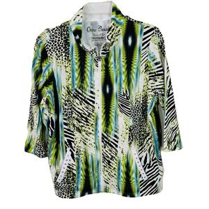 Onque Casuals Womens Sz XL Sweatshirt Full Zip 3/4 Sleeve Multicolor Abstract